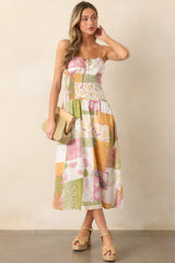 Off To The Market Ivory Patchwork Print Midi Dress