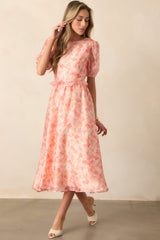Tale As Old As Time Light Orange Floral Midi Dress