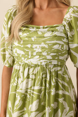 In The Right Places Chartreuse Green Floral Midi Dress