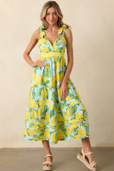 Prosperina Caterina Blue Lemon Print Cotton Midi Dress