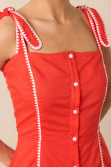Everything She Is Tomato Red Cotton Drop Waist Midi Dress