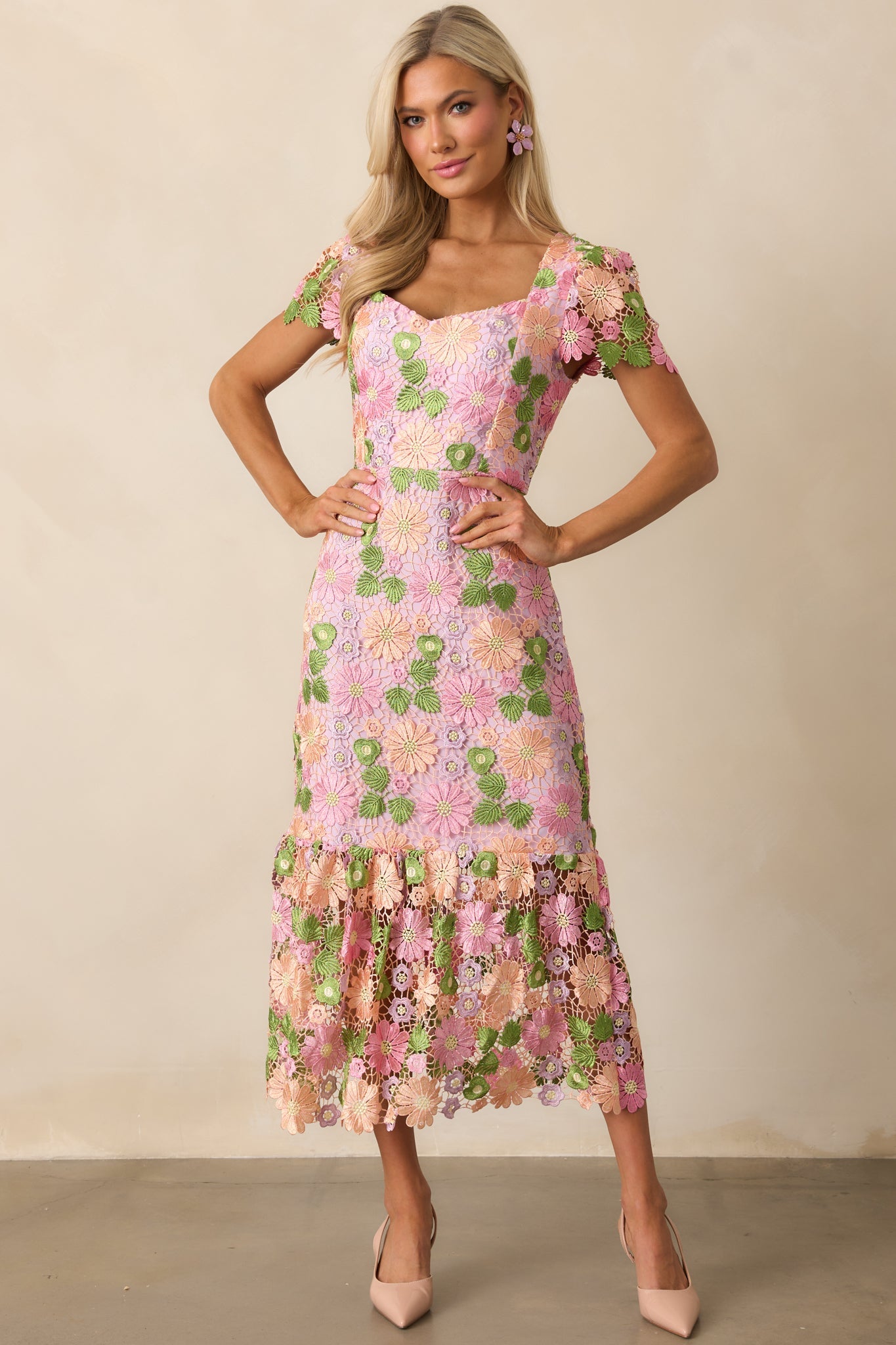 My Debut Lavender Embroidered Floral Midi Dress