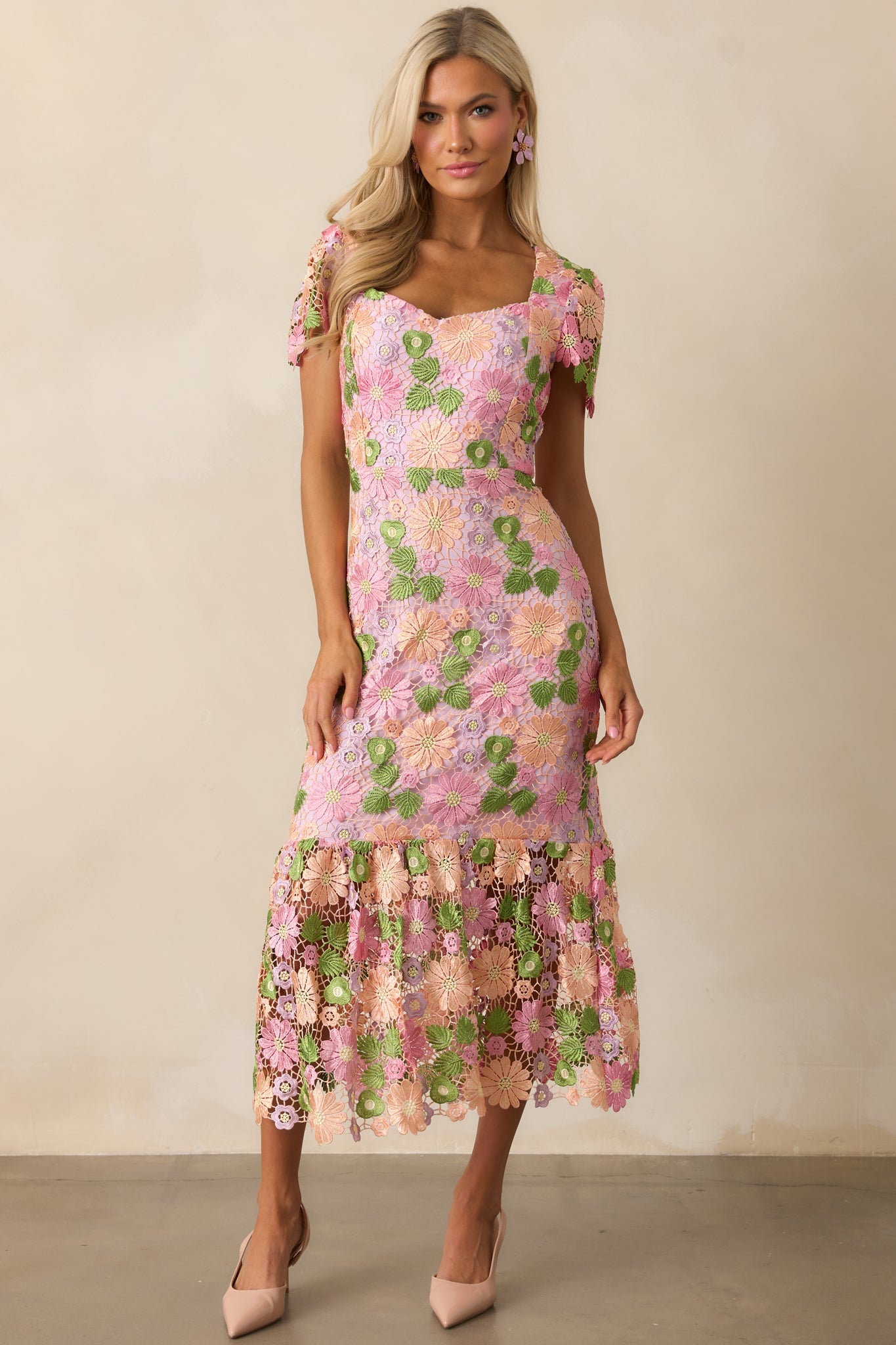 My Debut Lavender Embroidered Floral Midi Dress