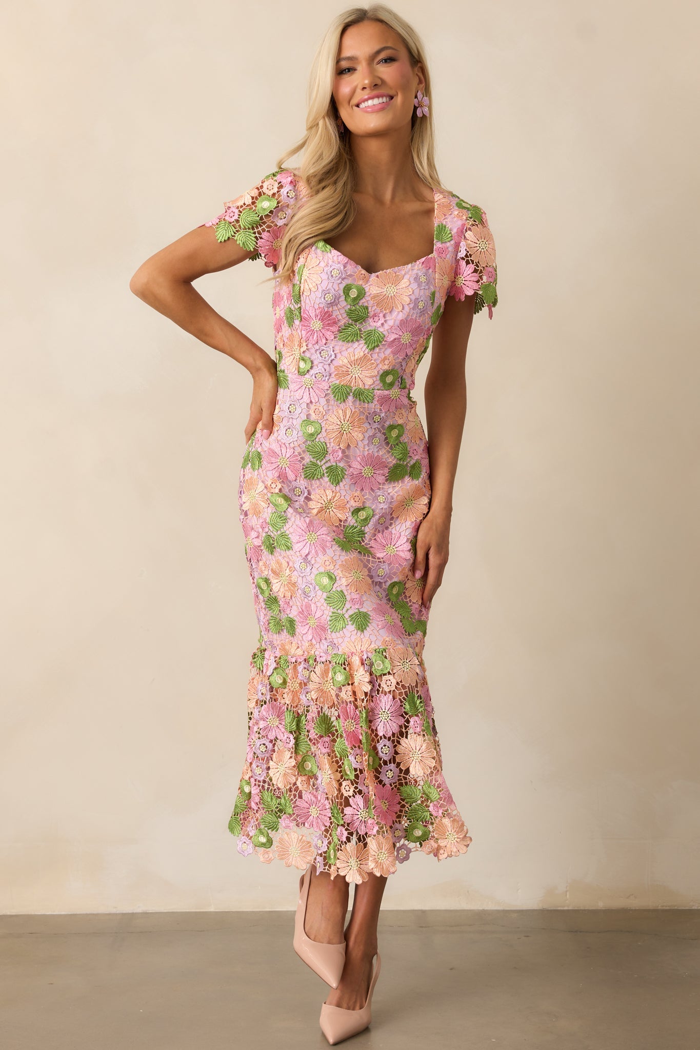 My Debut Lavender Embroidered Floral Midi Dress