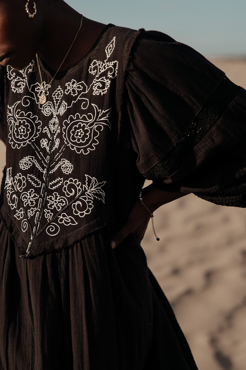 Serendipity Embroidered Midi Dress in Black - FINAL SALE