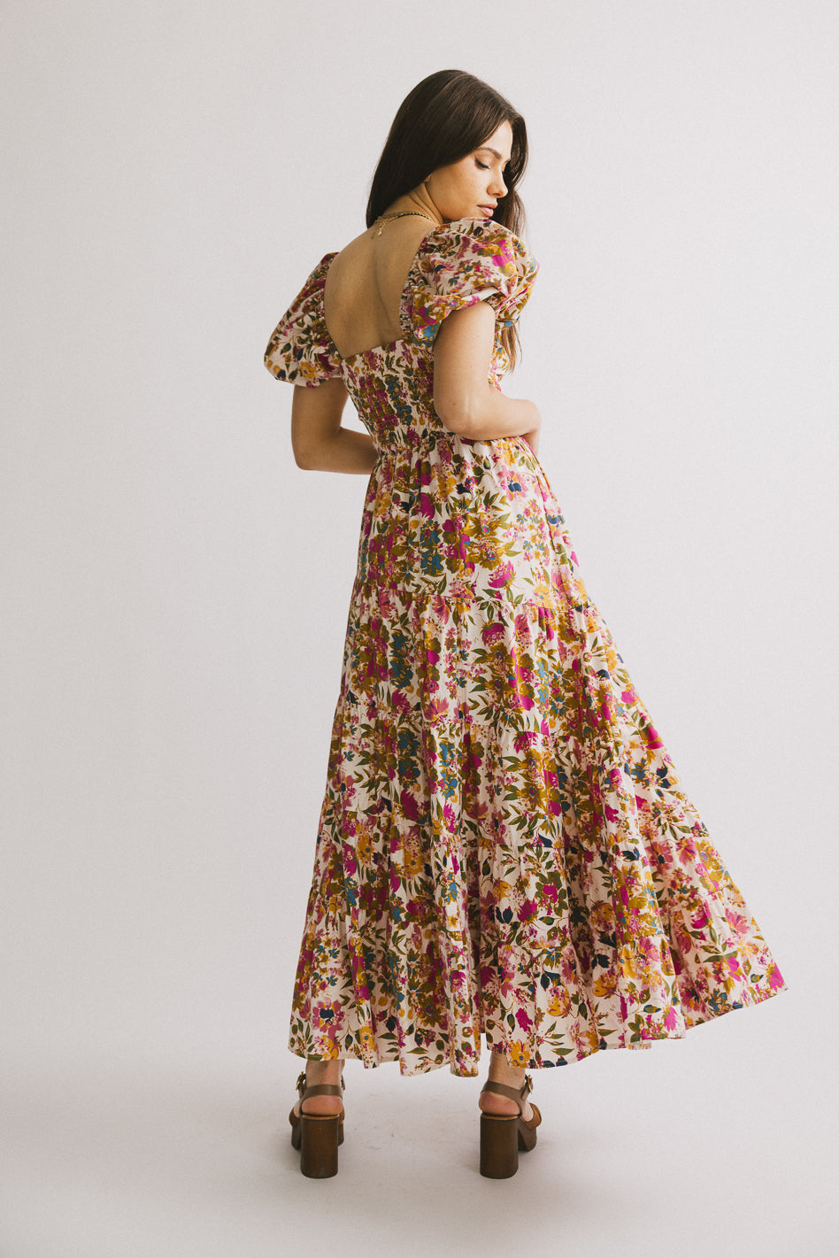 Robbie Floral Midi Dress in Pink