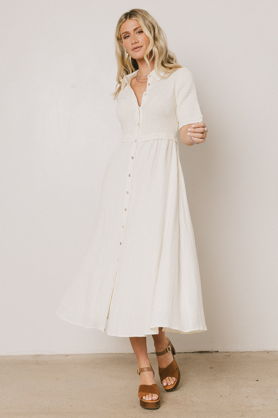 Nicole Smocked Maxi Dress in Cream