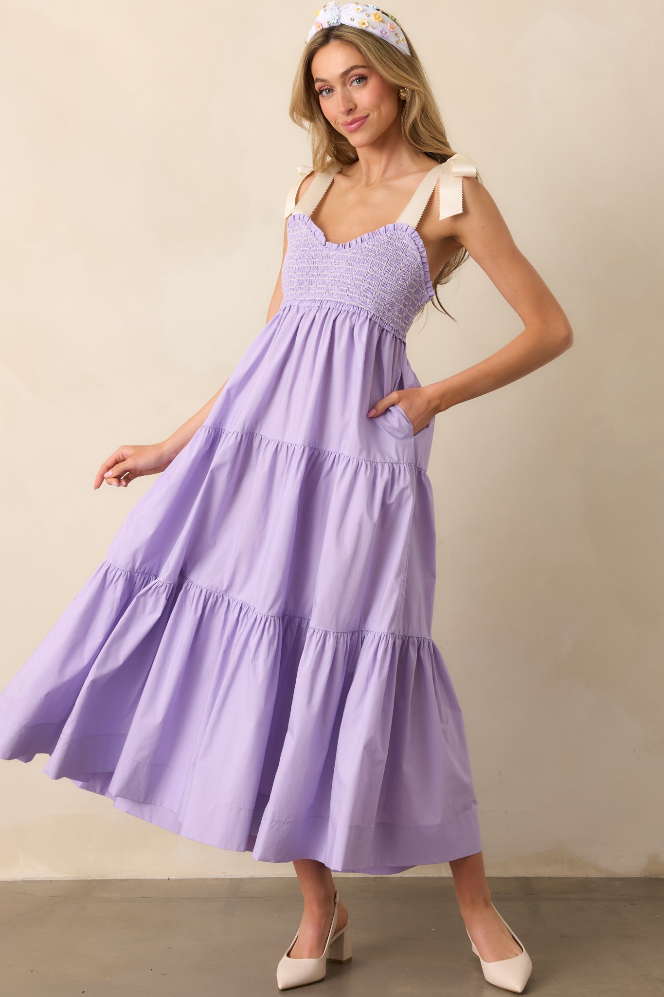 The Felicity Lavender Cotton Midi Dress