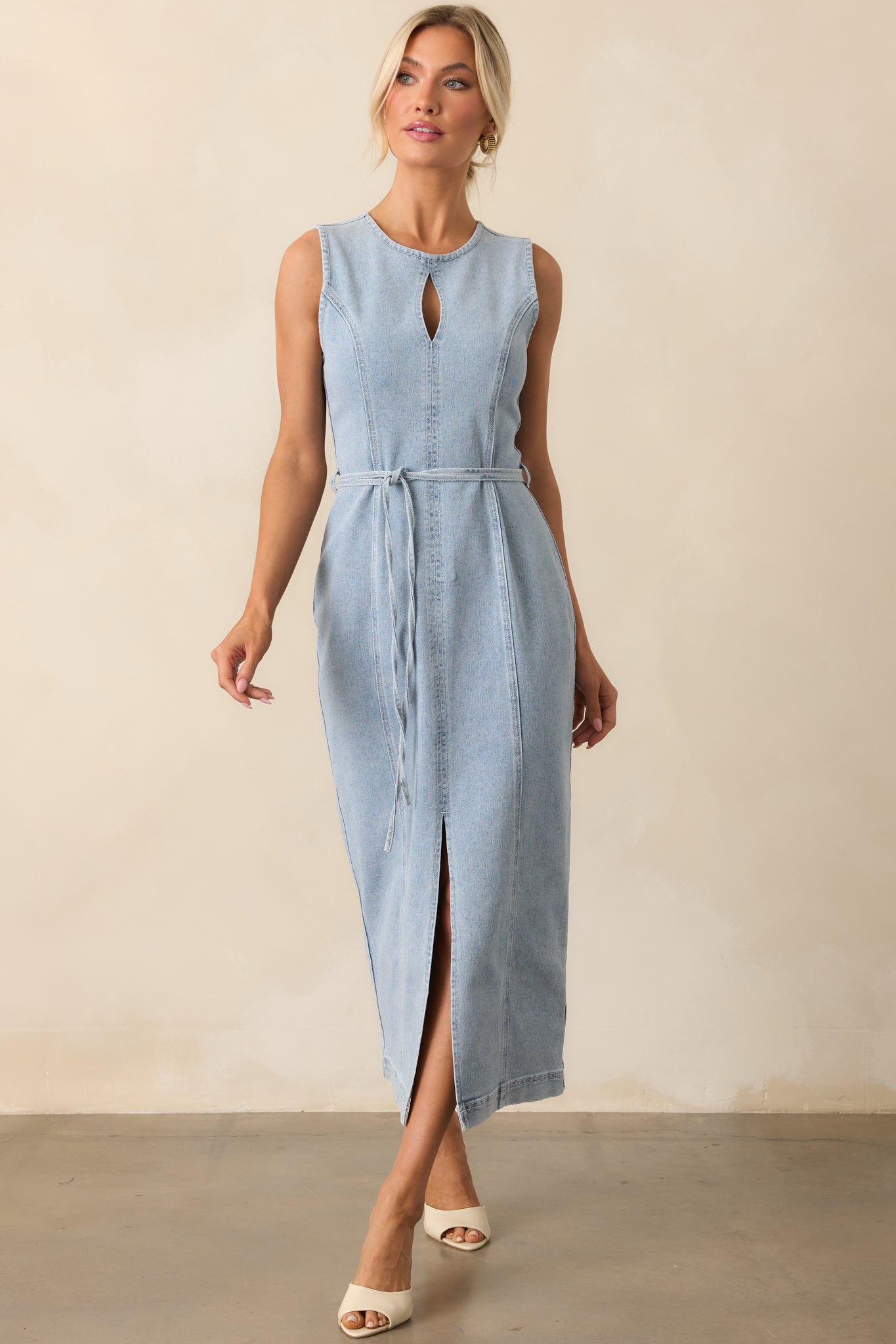 MINKPINK Light Wash Cotton Oliver Denim Midi Dress