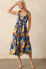 Need A Different View Navy Tropical Print Rayon Midi Dress