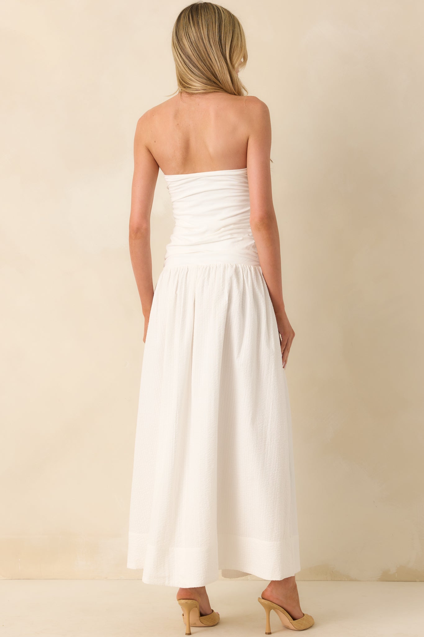 MINKPINK White Cotton Luna Strapless Drop Waist Midi Dress
