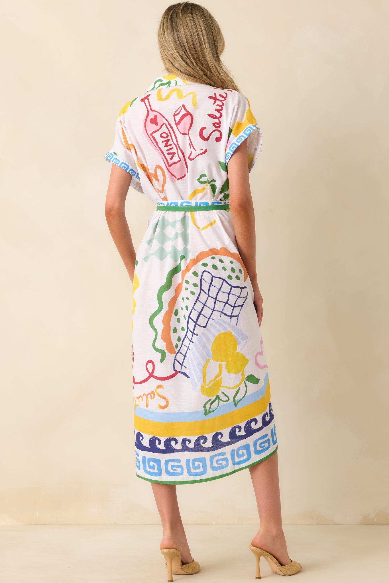 Prosperina Cleo Multi Print Linen Blend Midi Dress