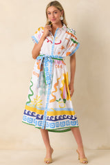 Prosperina Cleo Multi Print Linen Blend Midi Dress