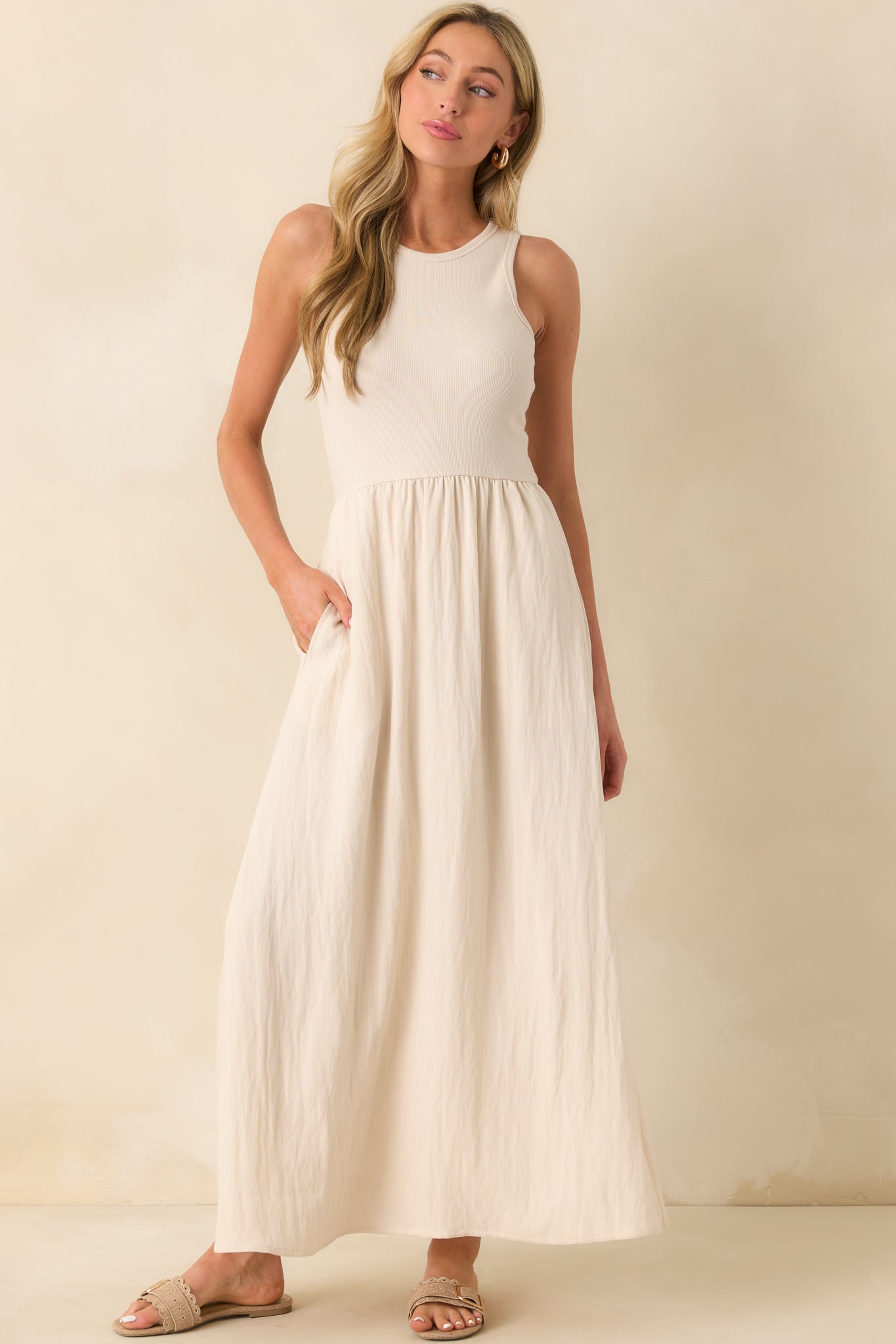 Z Supply Beige Charlotte Rib Midi Dress